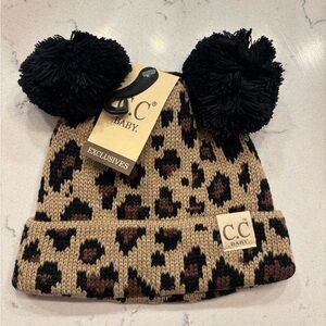 Leopard Print Pom Pom Beanie - Black and Brown C.C Baby Exclusive Double Pom